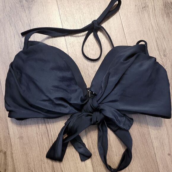 Victoria Secret Tie Front Halter Swimwear Bikini Top Black Size 32DD - Picture 2 of 6